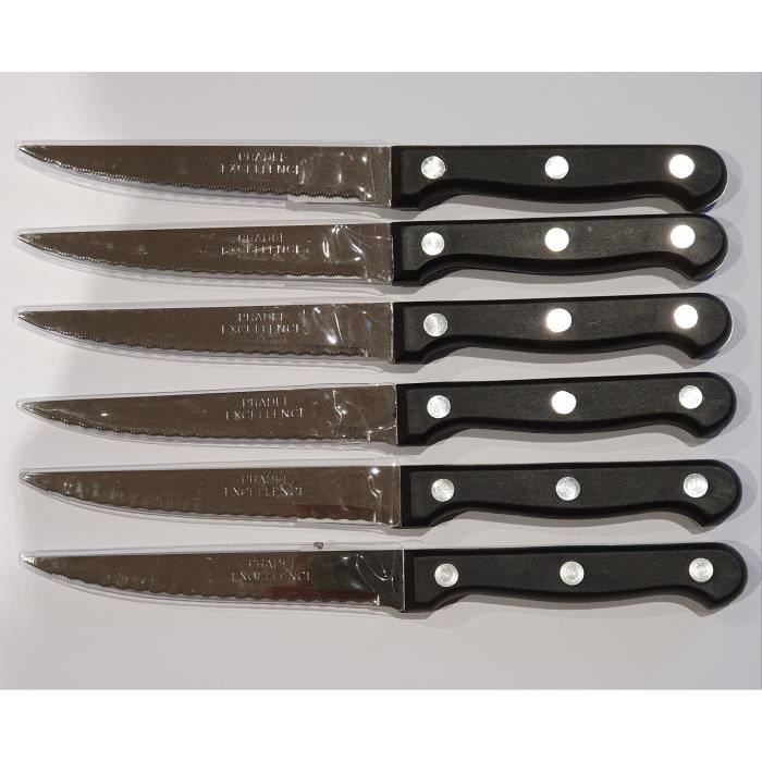 Lot De 6 Couteaux D'office Pradel - Manche Bois, Lame 9 Cm Inox - Neufs