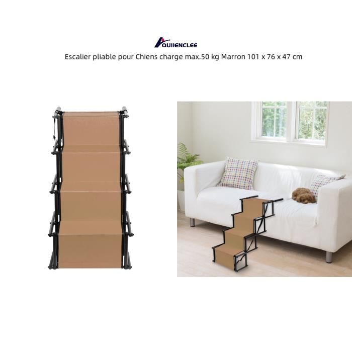Meilleurs prix pour QUIIENCLEE Escalier pliable pour Chiens charge max.50 kg Marron 101 x 76 x 47 cm