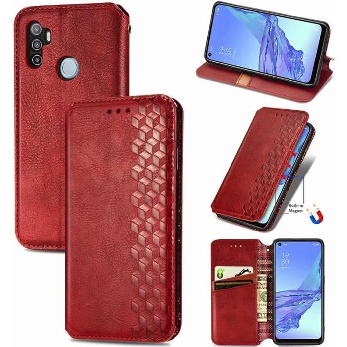DOINK Coque en Rétro Cuir pour Oppo A53 Premium Etui en Pochette avec Fentes pour Cartes et Espèces A53S Noir