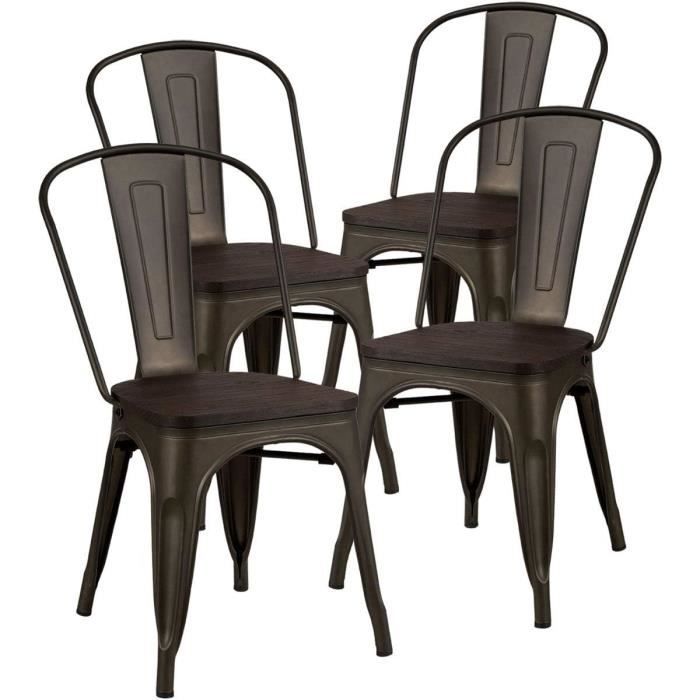 relax4life lot de 4 chaise de salle à manger empliable avec dossier amovible, chaise en bois avec coussinets antidérapants, bronze