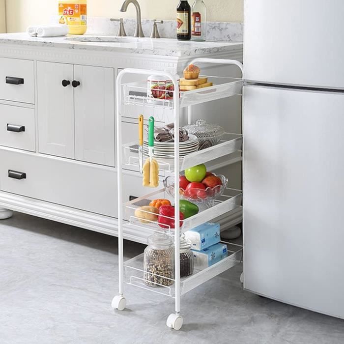 EXSELTMAN Chariot De Rangement 4 Niveaux - Étagère Étroite Cuisine Ou Salle De Bain 40x22x86 Cm Avec Roulettes