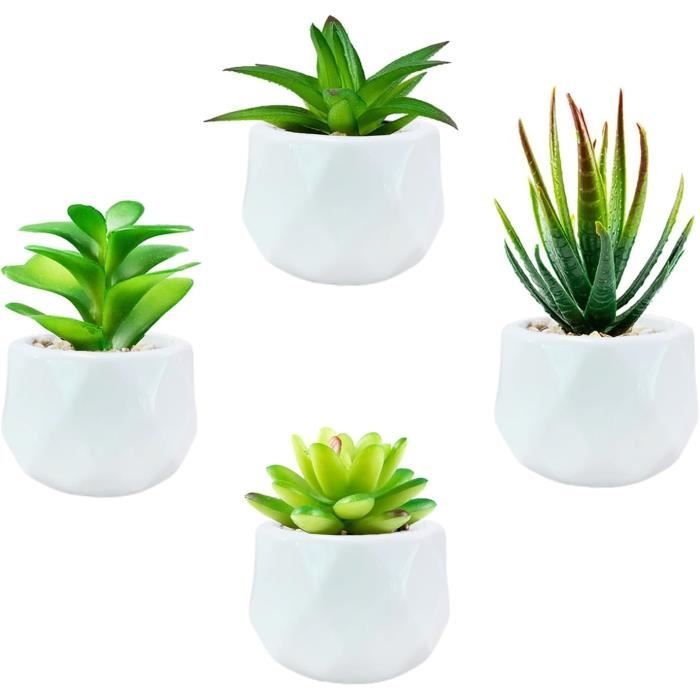 4 Plantes Artificielles Succulentes En Pot Céramique - Décoration Intérieur Verte Sans Entretien - 5