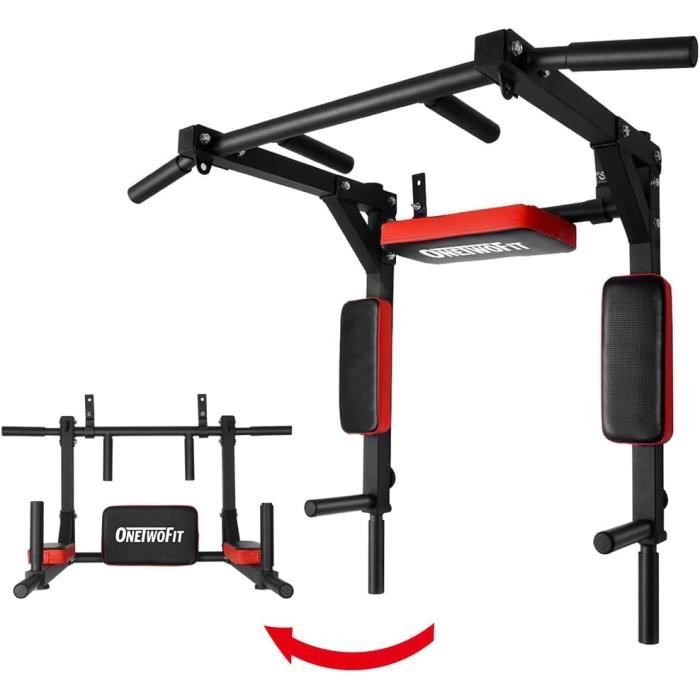 ONETWOFIT Barre De Traction Murale Multifonctionnelle OT126 - Station Dip Jusqu'à 440 Lbs, Power Tower Pour Musculation Maison