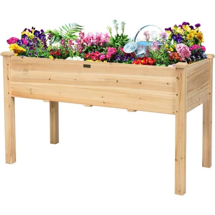 GOPLUS Potager Sur Pieds En Bois Avec Étagère - 120x60x81cm - Bac De Culture Surélevé Pour Balcon, Terrasse, Jardin (Orange)