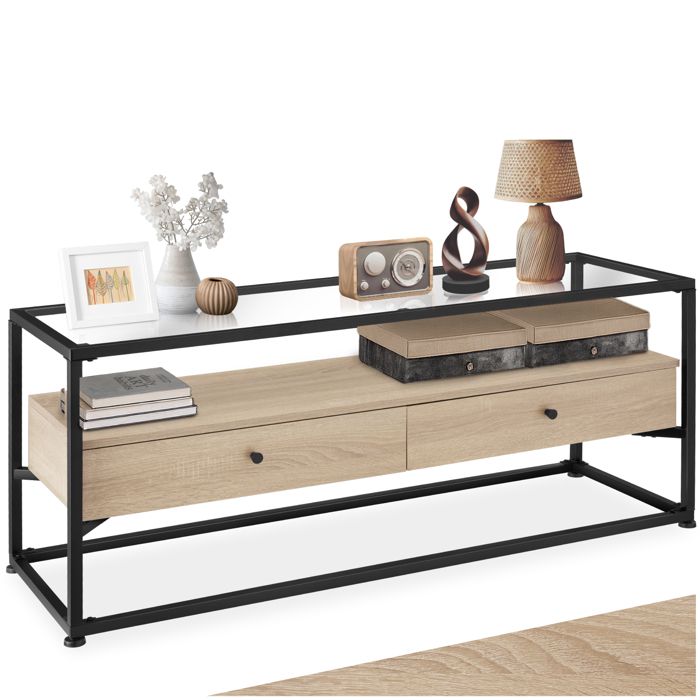 Commode - TECTAKE - Buffet bas MAIDENHEAD en bois et acier style industriel avec 2 tiroirs 1215 x 415 x 505 cm - Bois clair