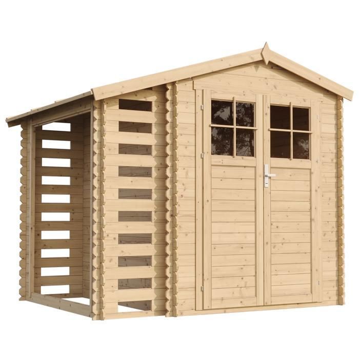 TIMBELA M386F Abri de jardin en bois et range b&ucirc;ches AVEC SOL TRAIT&Eacute;