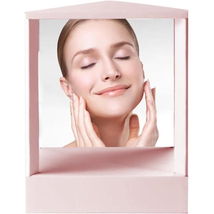 Miroir De Maquillage Ondulé Rose FSSTUD - Miroir Pliable De Table Et Voyage Avec Support Réglable - Petit Miroir Portable Esthétique Pour Bureau Miroir Esthétique 17.2x13.6cm