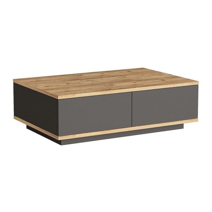 Table basse avec 2 portes - Naturel et Anthracite - LOTULA