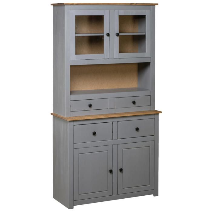 vidaXL Buffet haut Gris 93x405x180 cm Pin Gamme Panama 282701
