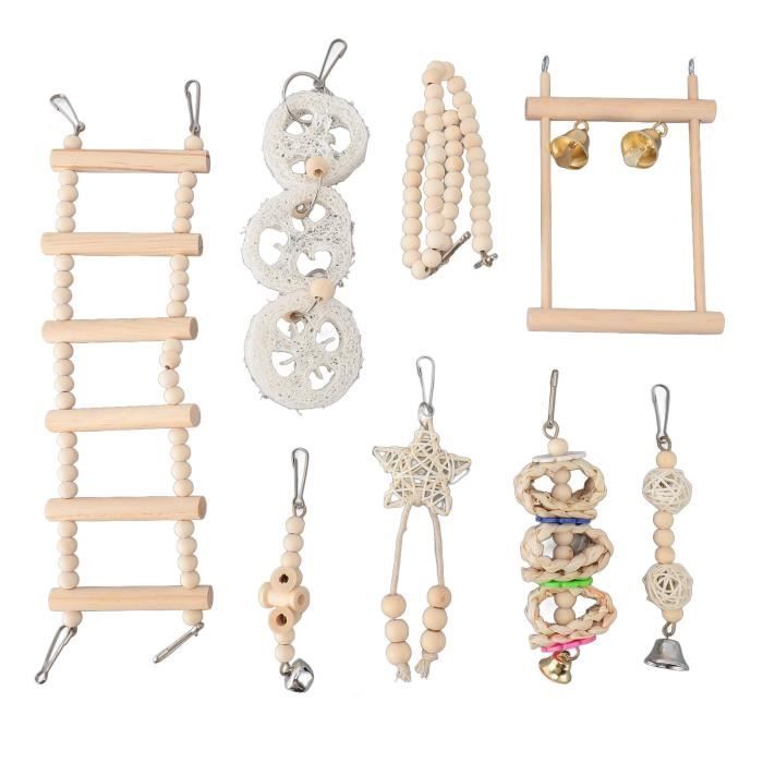 Comparer les prix de Jouet à mâcher pour perroquet - VVIKIZY - Ensemble de 8 pièces - Bois de pin - Multicolore - Intérieur
