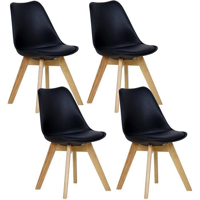 WOLTU Lot de 4 Chaises de salle à manger Pied en bois Assise en Similicuir Style nordique Noir