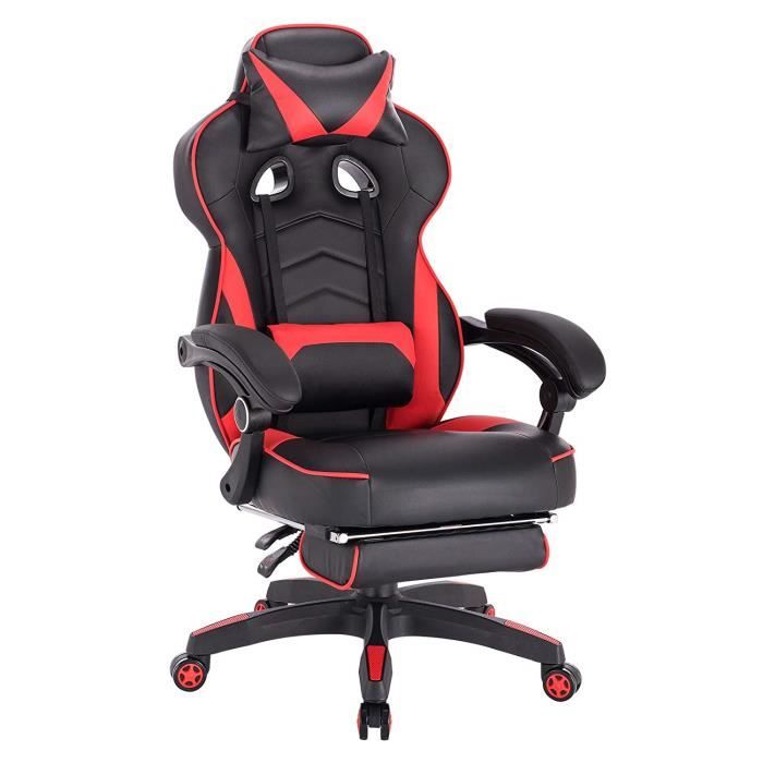 woltu chaise de gaming, fauteuil de bureau avec appuie-tête et coussin lombaire, siège en similicuir, noir+rouge