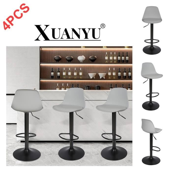 Tabouret de bar - XUANYU - Classique - 4 pièces - Réglable en hauteur - Cuir synthétique - Gris