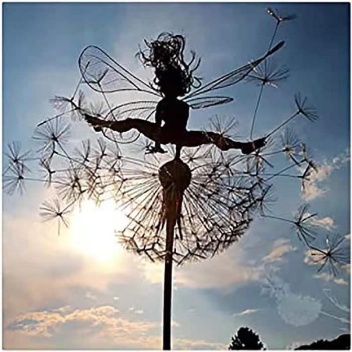 YESCUSTOM Fée dansant avec des pissenlits Jardin féerique cour métallique art déco fée sculpture dansant avec des pissenlits Style I