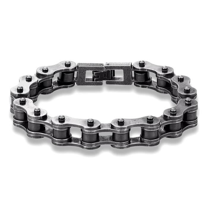 Zense - Gourmette chaîne de moto homme acier inoxydable noire vintage ZB0357