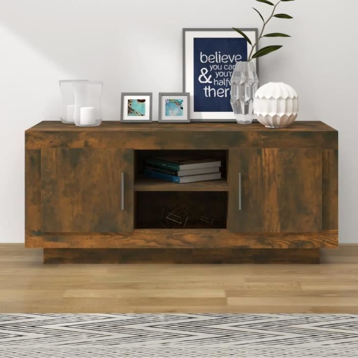 Buffet Bas Noir 102x33x75 Cm - Bois D'ingénierie - Portes Affleurantes - Rangement Pratique Pour Salon Ou Salle à Manger - 12