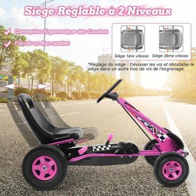 Kart à Pédale DREAMADE – 30 Kg Max – Siège Réglable – Frein – 4 Roues – Rose – Pour 3-8 Ans – 101 X 61 X 62 Cm