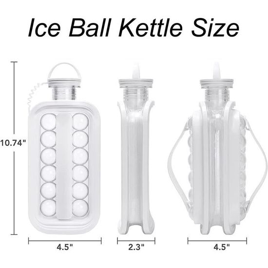 TVCMALL 2 in 1 Portable 17 Grids Ice Ball Maker Bottle Round Ice Mold Kettle (BPA Free, No FDA Certificate) - White