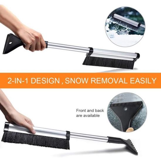 Raclette Et Brosse à Neige 2 En 1 Pour Voiture - Alliage Aluminium - Poignée Ergonomique - Pour Pare-brise Givré