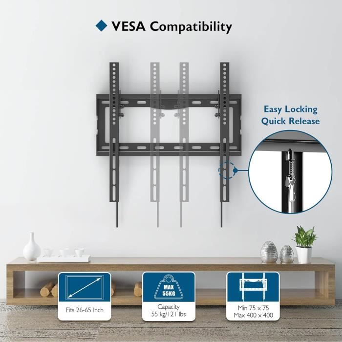 Support Mural Tv Pour Les Écrans Incurvés Et Plats Lcd-Led-Oled De 26 À Support Mural Tv Pour Les Écrans Incurvés Et Plats Lcd-Led-Oled De 26 À