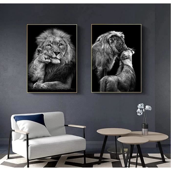 Tableau Sur Toile Animalier Noir Et Blanc - Tête De Lion - Peinture Murale Design