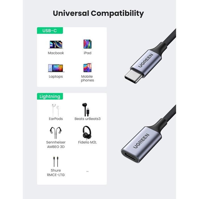 UGREEN Adaptateur USB C vers Lightning pour écouteurs Certification MFI  Compatible avec iPad Pro 2020 2018 Macbook Pro Macbook A209 - Cdiscount  Informatique