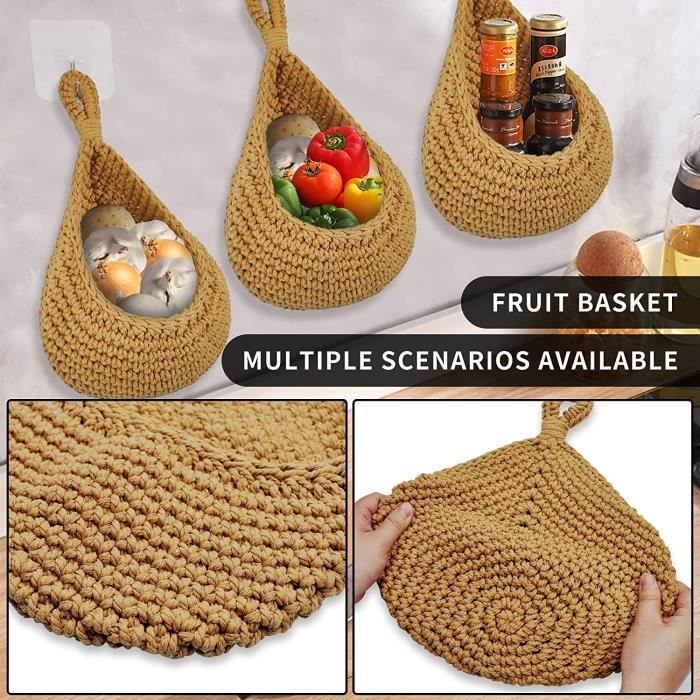Panier Suspendu En Osier - Corbeille à Fruits Murale - 35x30cm - Marron