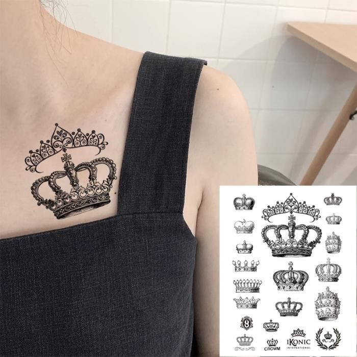 Generic Faux tatouages Couronne Roi Reine autocollants temporaires à la  main noir imperméables étanche à prix pas cher