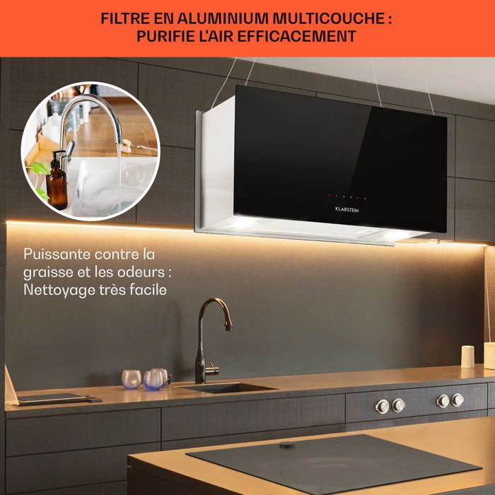 UW60BL Hotte aspirante 60cm encastrable extraction 317m³/h - noir