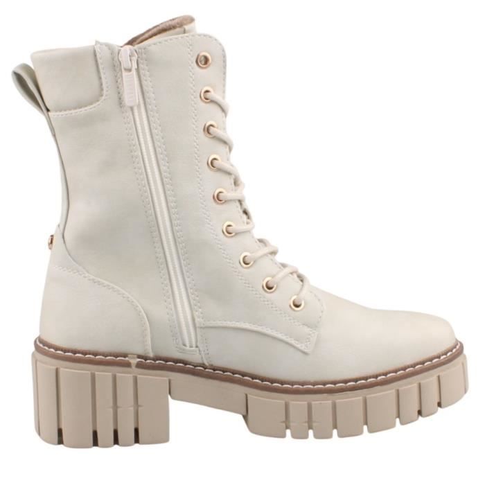 Bottines Femme Mustang - Cuir Synthétique Ivoire - Taille 39 - Fermeture Éclair Latérale - Semelle Profilée