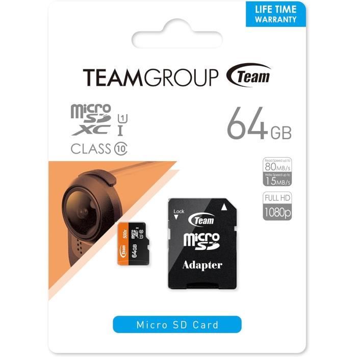TeamGroup TUSDX64GUHS03 Carte mémoire microSD Classe 10 UHS-I 64[S239] -  Cdiscount Appareil Photo