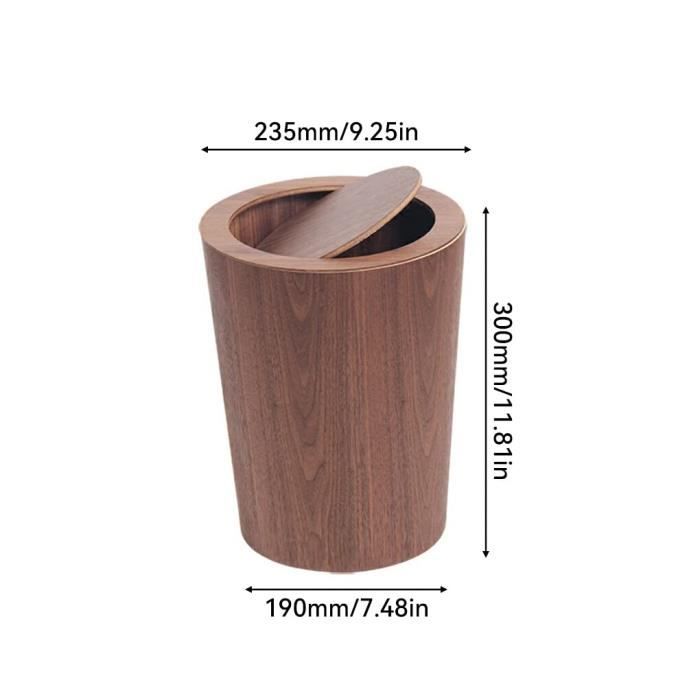 Poubelle Avec Couvercle Presse - Design Imitation Bois - 2L à 10L - Pour Salle De Bain, Cuisine Ou Bureau - 12