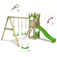 FATMOOSE Aire de jeux Portique bois TreasureTower avec balançoire et toboggan vert pomme Maison enfant extérieure avec bac à sable-2