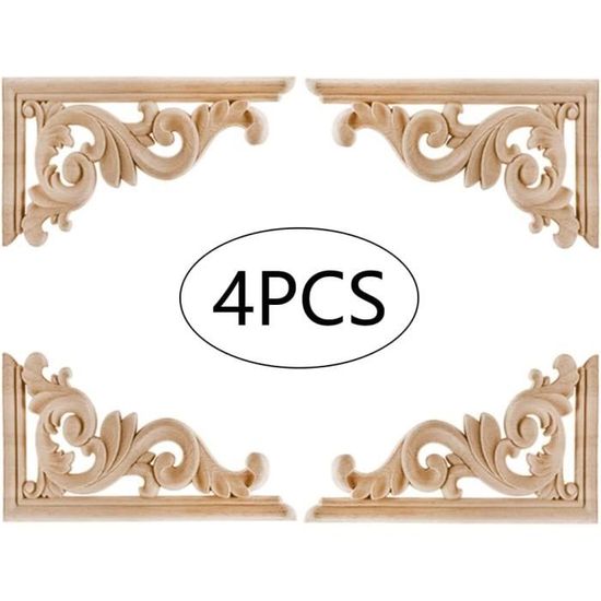 Lot De 4 Moulures Décoratives Bois Sculpté Floral – Coins Armoire, Meuble, Style Européen Classique
