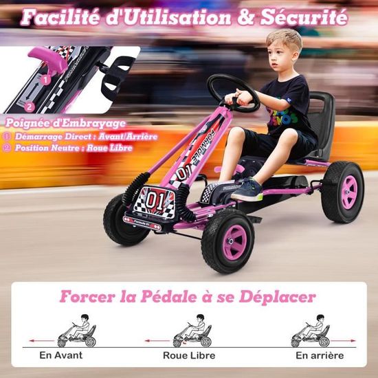 Kart à Pédales pour Enfants COSTWAY Siège Réglable,Volant&Frein à Main, pour l'Extérieur Kart à Pédales pour Enfants COSTWAY Siège Réglable,Volant&Frein à Main, pour l'Extérieur