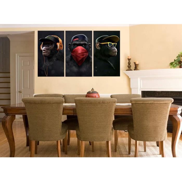 MJEDC Tableau Singes Pop Art Toile Cadre Singes Deco, Moderne Cool Animal Toile Art Pour Salon Décoration (Sans Cadre, 40x40cm(15.74x15.74 Inch