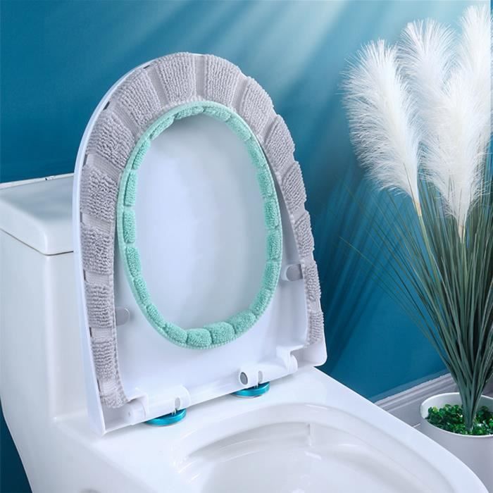 Abattant Wc,Chaud doux siège de toilette tapis épais en peluche couleur  bloc haute élasticité couvercle de toilette - Type Bleu