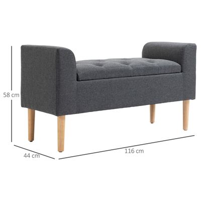 Banc De Rangement HOMCOM Style Scandinave 110cm - Coffre Bout De Lit Tissu Lin Vert D'Eau