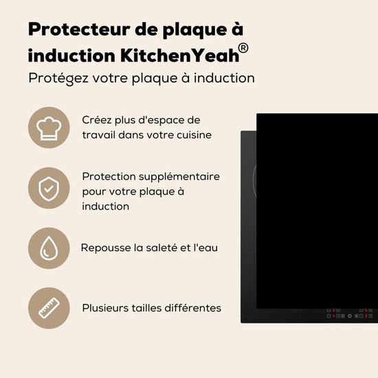KitchenYeah Protection Plaque Induction 59x52 Cm – Motif Koi Poisson – Tapis Décoratif & Protecteur Vitroceramique – Blanc Noir