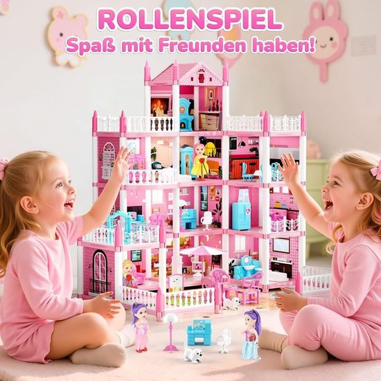 Maison de poupée à 3 étages avec 11 chambres et accessoires entièrement Maison de poupée à 3 étages avec 11 chambres et accessoires entièrement