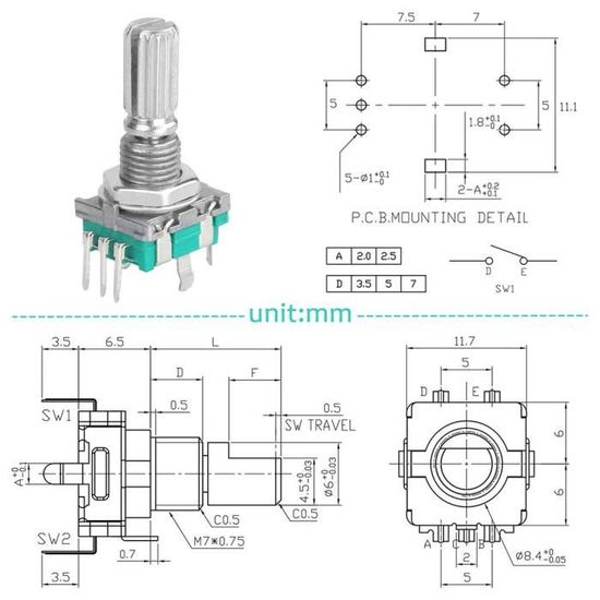5x Encodeur Rotatif EC11 360° Avec Bouton – Module Potentiomètre Numérique 5 Broches