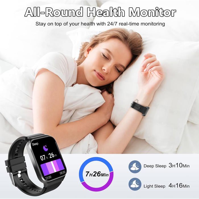 Montre Connectée WILLFITME 1.85" | Appels, 110+ Sports, Cardio, Sommeil | Étanche | Compatible Android/iOS (Bleu)
