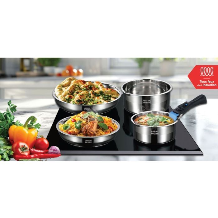 Marmite à Fondue/ Hot Pot 32 Cm AMOSFUN - Acier Inoxydable - Diviseur 2 Saveurs - Compatible Induction
