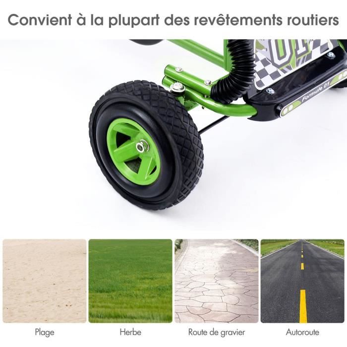 Kart à Pédale DREAMADE – 30 Kg Max – Siège Réglable – Frein – 4 Roues – Rose – Pour 3-8 Ans – 101 X 61 X 62 Cm