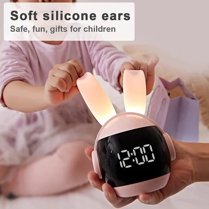 Réveil Enfant Lapin - Apprentissage De L'Heure Sans Tic-Tac - Veilleuse - Design Mignon Fille Garçon - 7