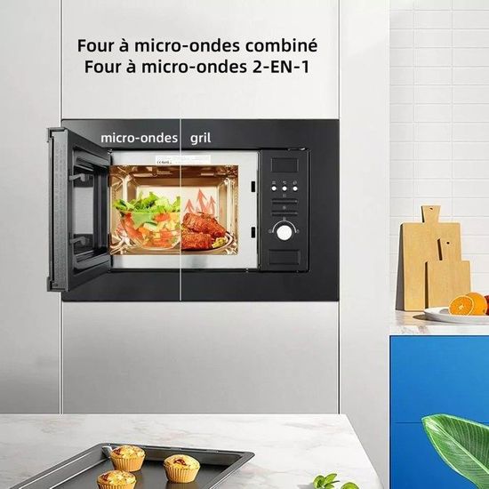 Four Micro-ondes Encastrable Smad 25L - 900W Micro-ondes + 1000W Gril - Noir - Décongélation Intelligente