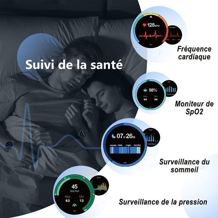 Montre Connectée Homme 1,43" AMOLED - Appels Bluetooth, IP68 étanche, 170+ Modes Sport, Suivi Santé - Compatible Android/iOS - 3