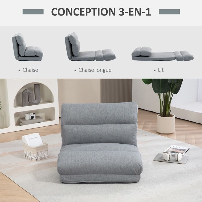 Fauteuil convertible chauffeuse inclinable - coussin inclus - tissu bleu