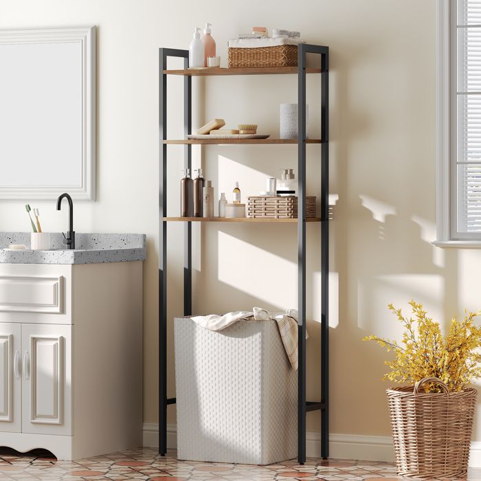 Étagère Toilette Kalrin 4 Niveaux Vintage - Organiseur Salle De Bain Avec Panier & Porte-Papier