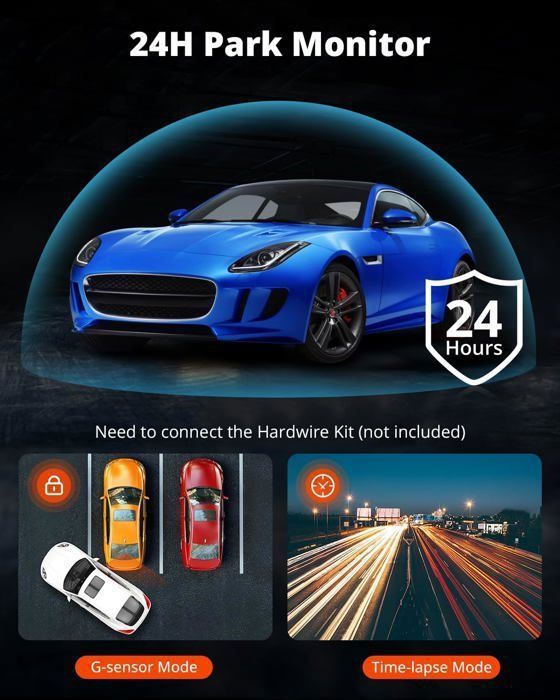 Dashcam 4K KINGSLIM D5 - Caméra Voiture WiFi GPS - Grand Angle 170°, Vision Nocturne, Mode Stationnement - G-Capteur - 2